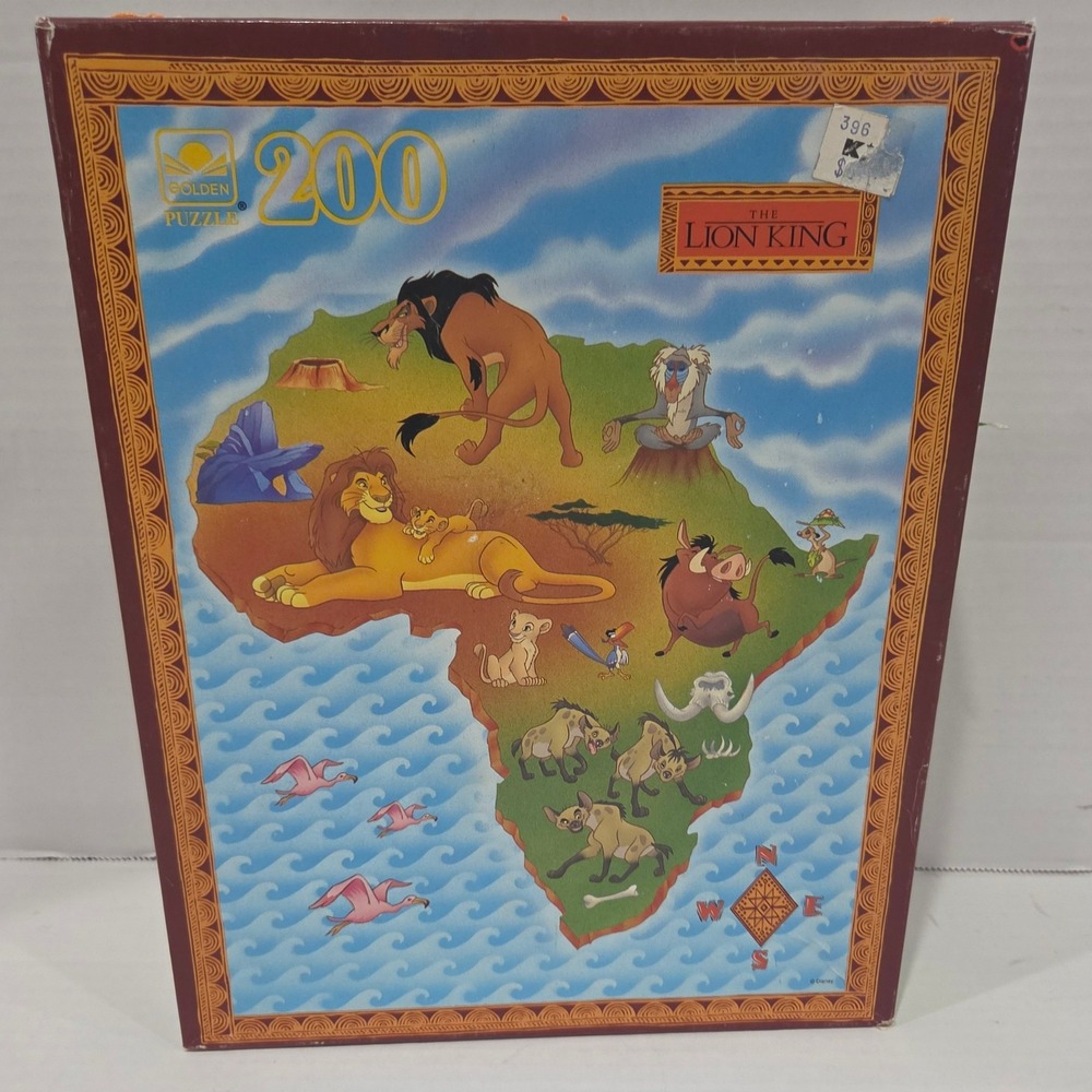 Vintage Disney The Lion King Pride Lands Map 200 Piece Puzzle Golden